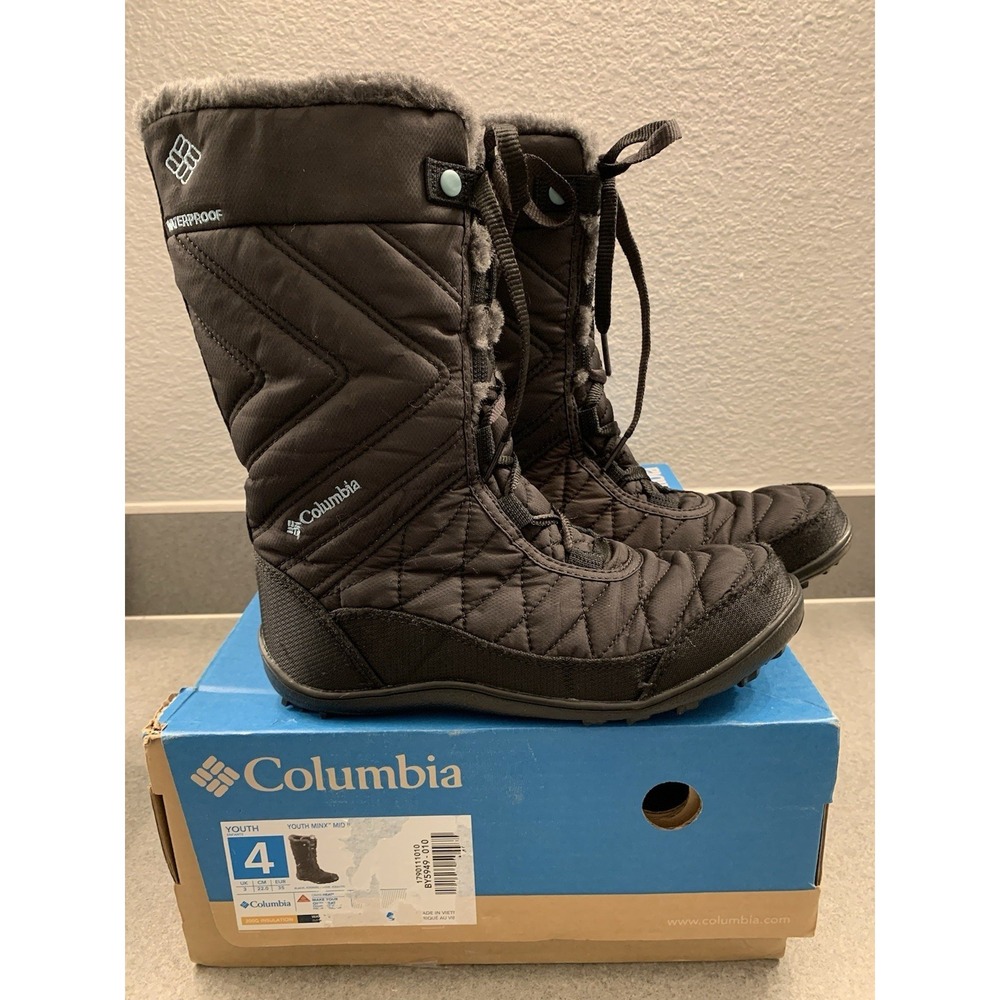 Columbia Minx Mid III Waterpoof Omni-Heat Winter Boots Black Girls Youth Size 4‎
